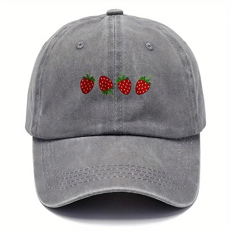 Strawberry Printed Baseball Cap With Adjustable Sunshade