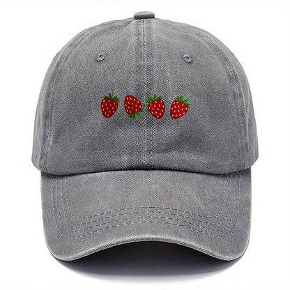Strawberry Printed Baseball Cap With Adjustable Sunshade