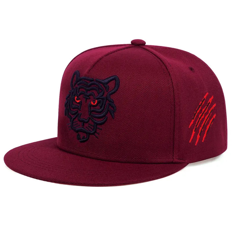 Black Tiger Embroidered Cotton Trucker Snapback cap