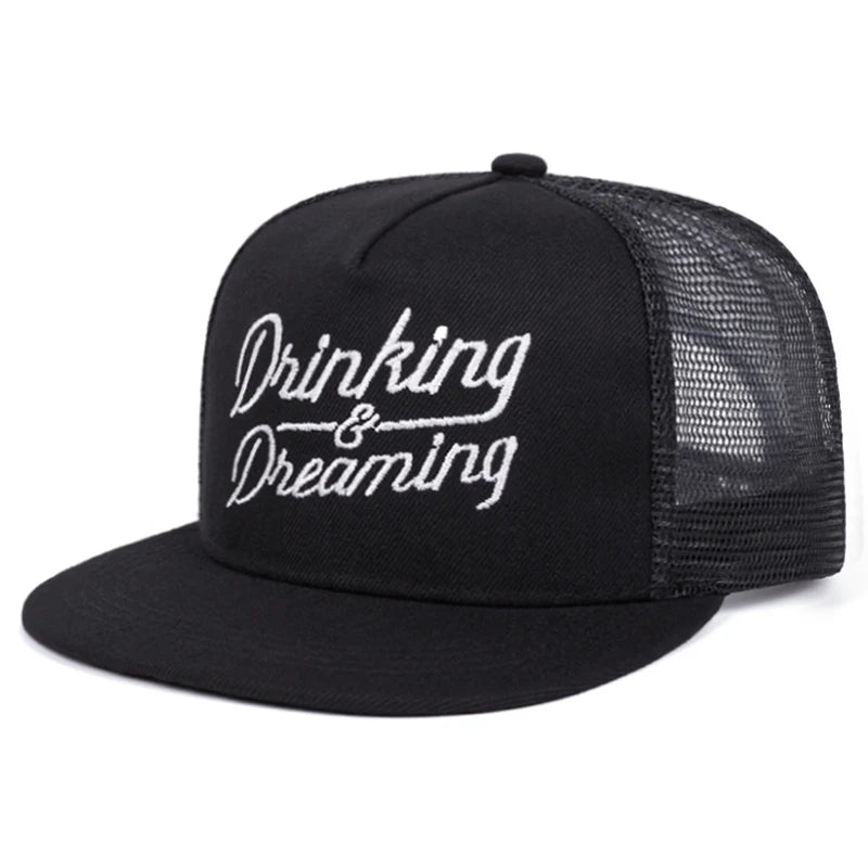 Unisex Letter Embroidered Flat Brim Mesh Snapback Cap