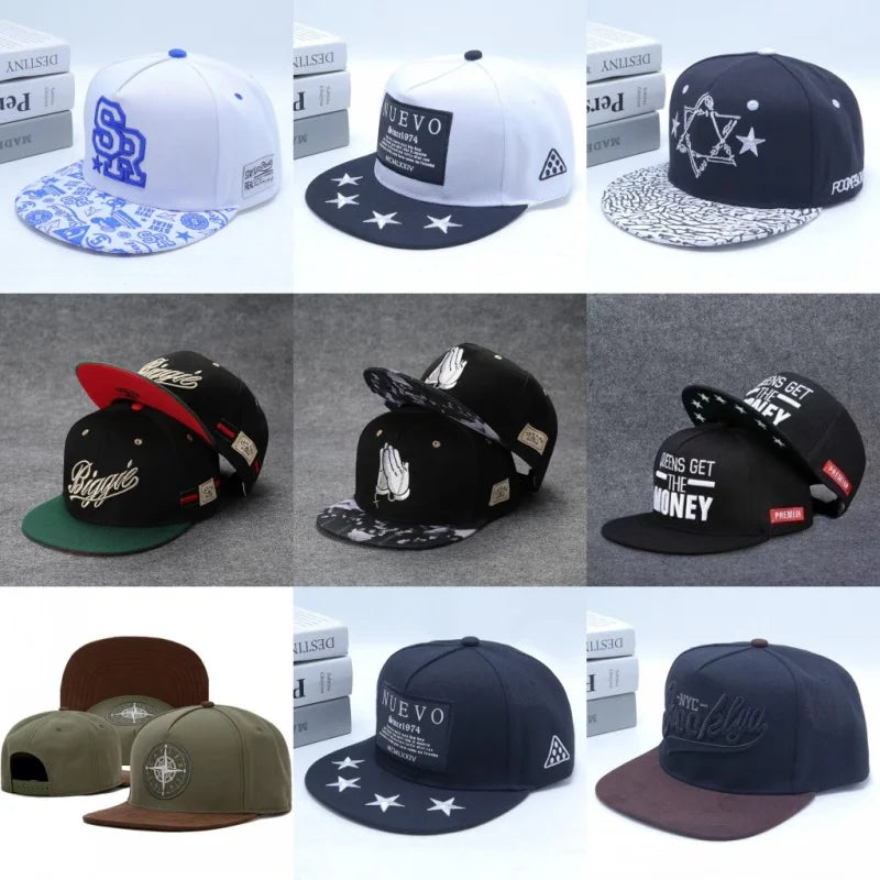 Embroidered Cotton Flat Brim Hip-Hop Snapback Cap