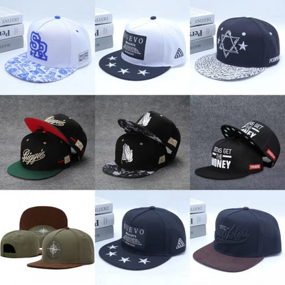 Embroidered Cotton Flat Brim Hip-Hop Snapback Cap