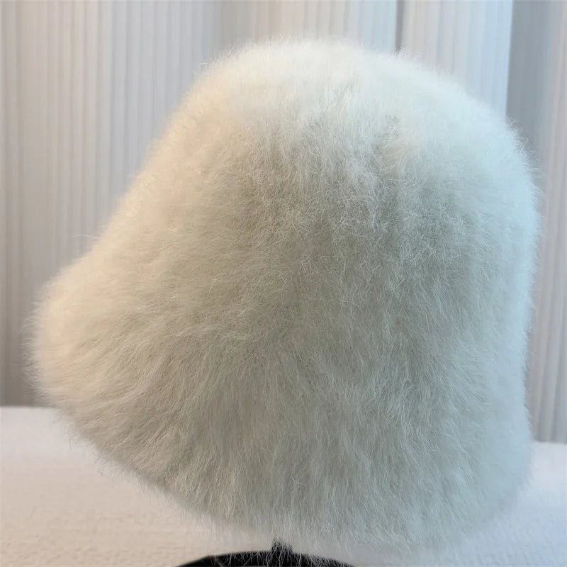 Rabbit Fur Hat Winter For Women Bucket Hat