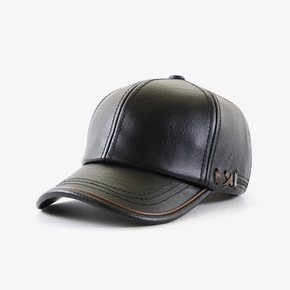 Genuine Cowhide Leather Adjustable Snapback Cap