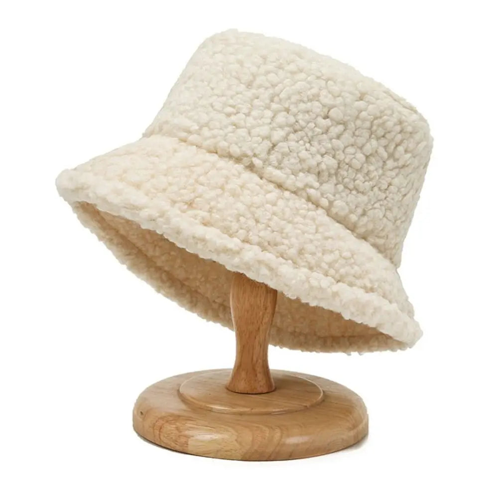 Women Faux Fur Lamb Wool Fisherman Bucket Hat