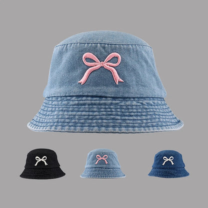 Embroidered Butterfly Denim Bucket Hat