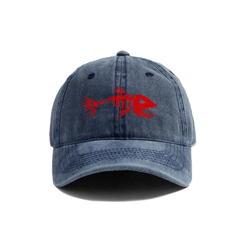 Fishbone Baseball Cap Summer Distressed Dad Hats
