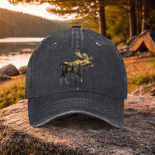 Reindeer Landscape Washed Baseball Cap