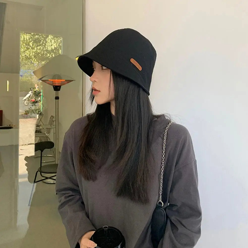 Soft Cotton Solid Color Sun Hats Black Foldable Bucket Hat
