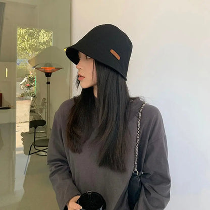 Soft Cotton Solid Color Sun Hats Black Foldable Bucket Hat
