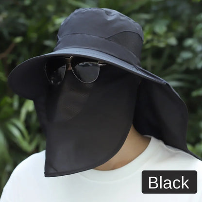 Adjustable Wide Brim UV Protection Bucket Hat With Face Mask