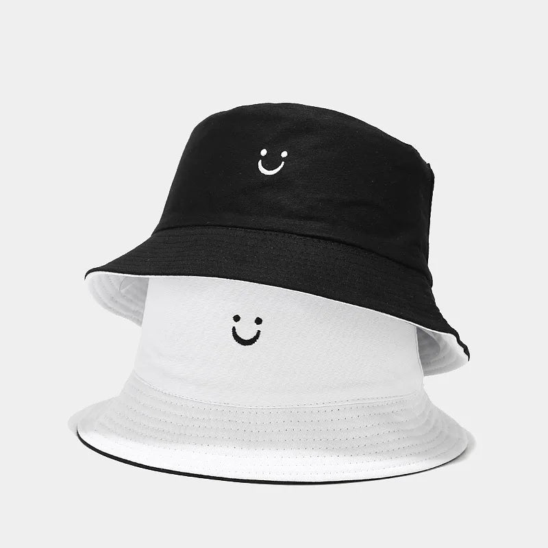 Unisex Bucket Hat Smile Face Embroidery Double Sided
