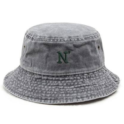 N Letter Washed Cotton Bucket Hat For Men Women