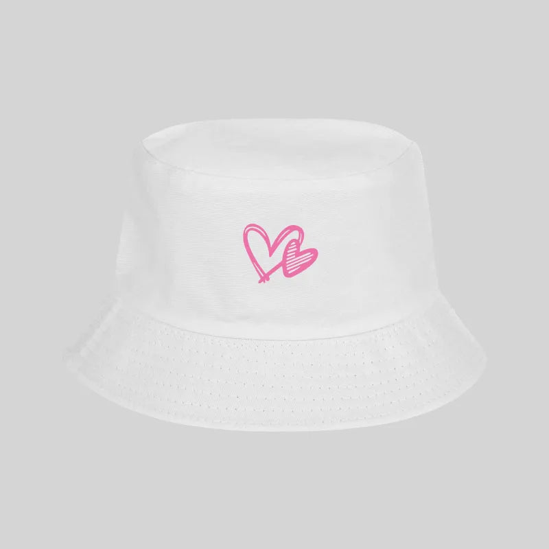 Pink Heart Pattern Casual Bucket Hat