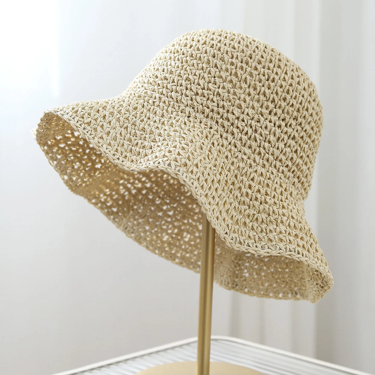 Foldable Crochet Straw Wide Brim Beach Bucket Hat