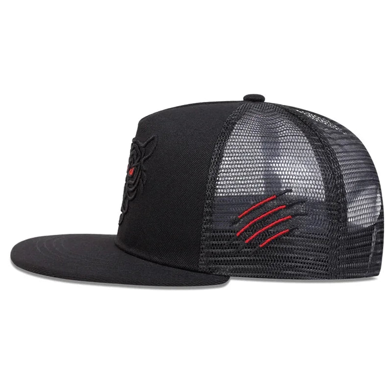 Unisex Tiger Embroidered Mesh Snapback Cap