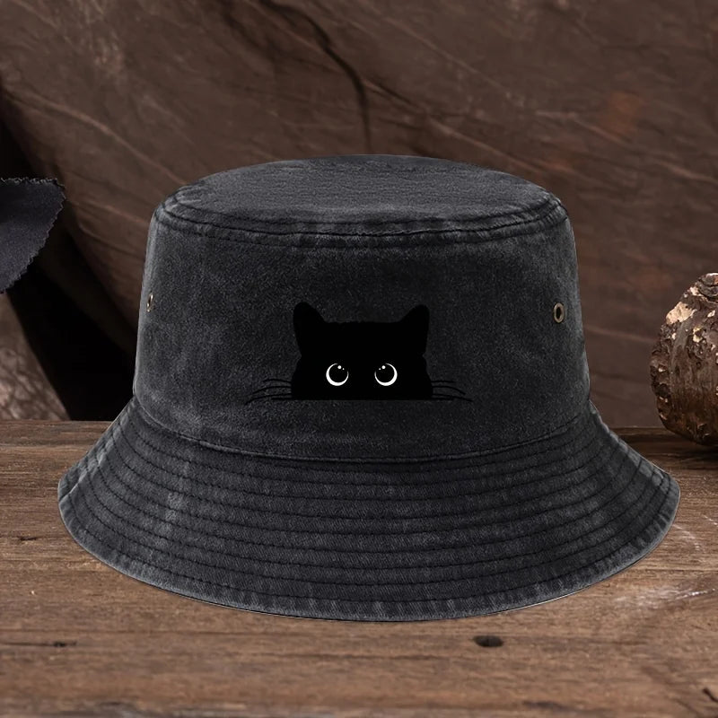 Cute Black Cat Vintage Cotton Bucket Hat