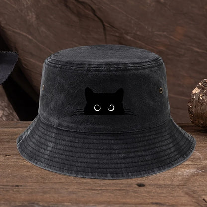 Cute Black Cat Vintage Cotton Bucket Hat
