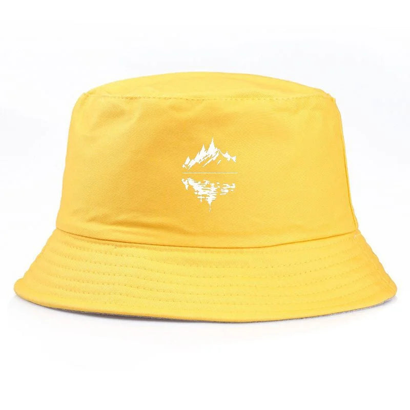 Vintage Mountain Print Cotton Fisherman Bucket Hat