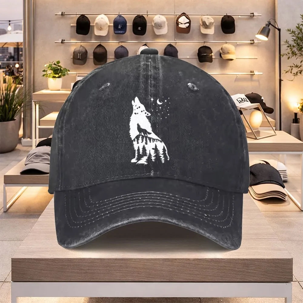 Wolf Moon Forest Washed Baseball Cap