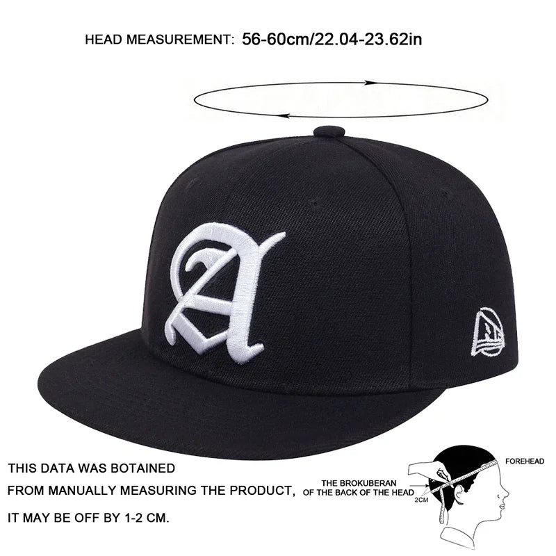 Unisex Personality A Letter Embroidered Snapback Cap