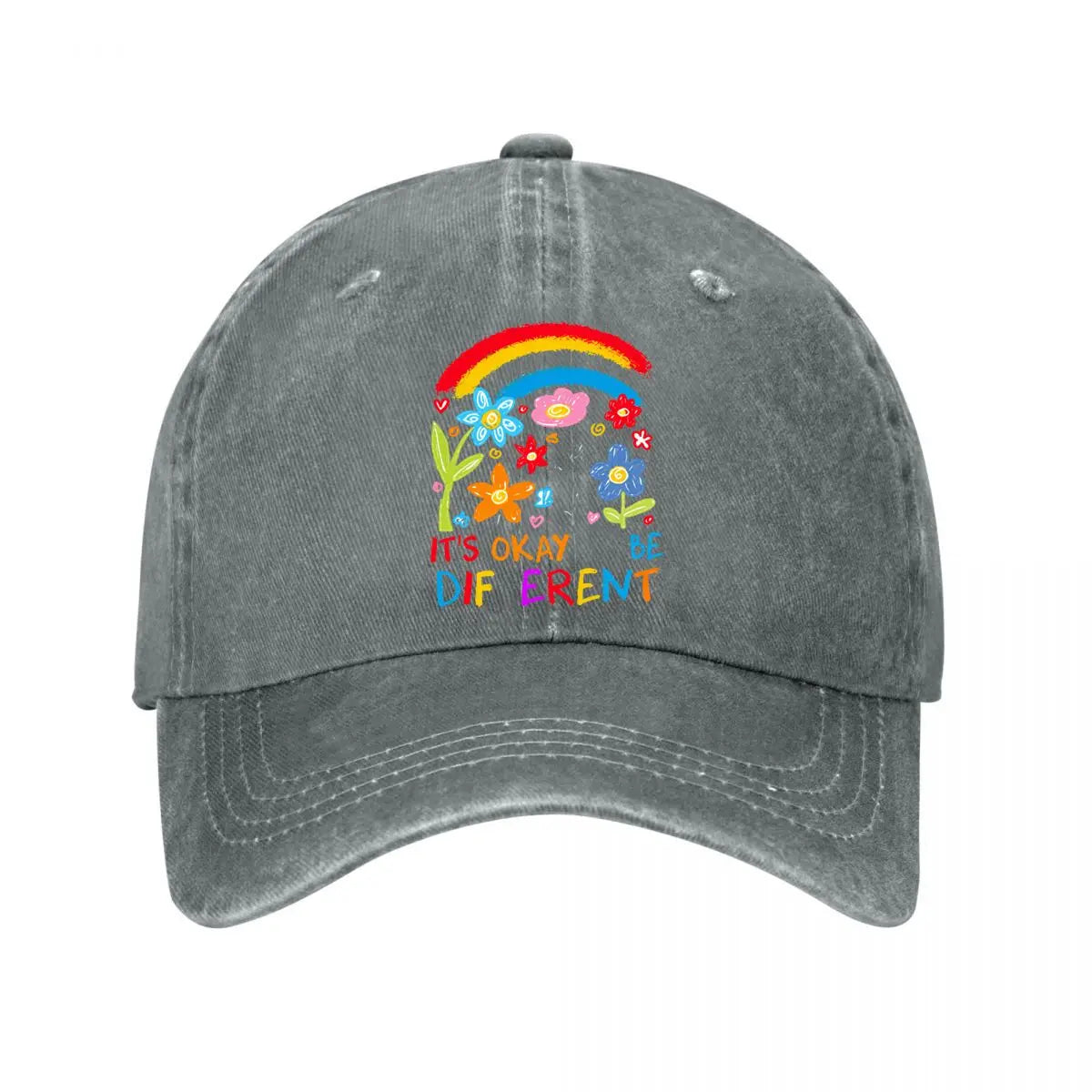 Its Okay Be Different Rainbow Flowers Neurodiversity Baseball Cap