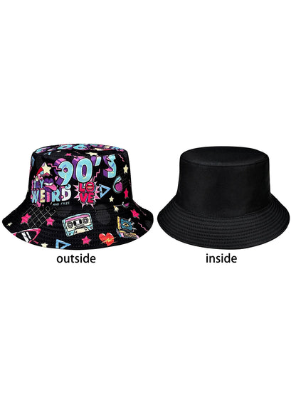Abstract Personality Tape Print Black 90S Style Bucket Hat