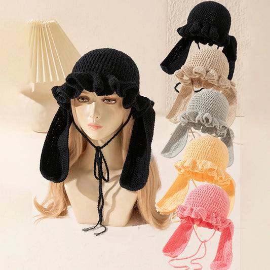 Women Fluffy Ruffled Crochet Fisherman Bucket Hat