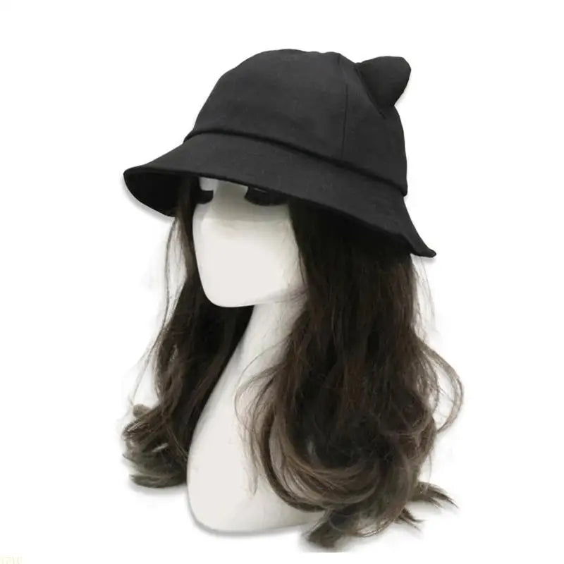 15Yc Lovely Fisherman Hat Cats Ear Tail Bucket Hats