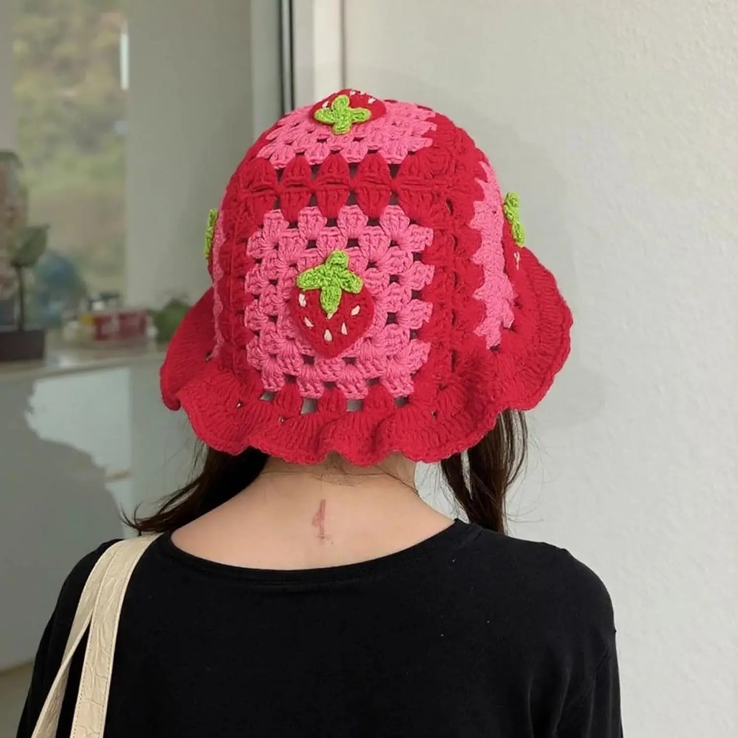 Women Bohemian Crochet Strawberry Fisherman Hat