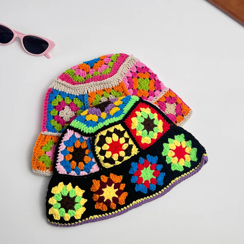 Women's Flower Knit Crochet Bucket Hat