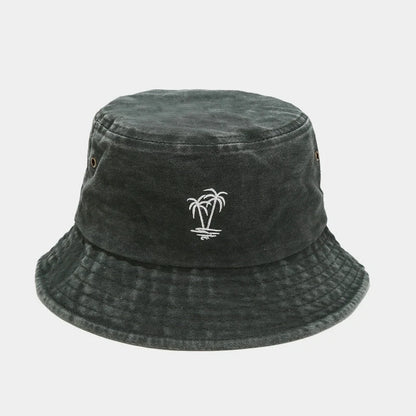 Palm Tree Embroidered Washed Bucket Hat