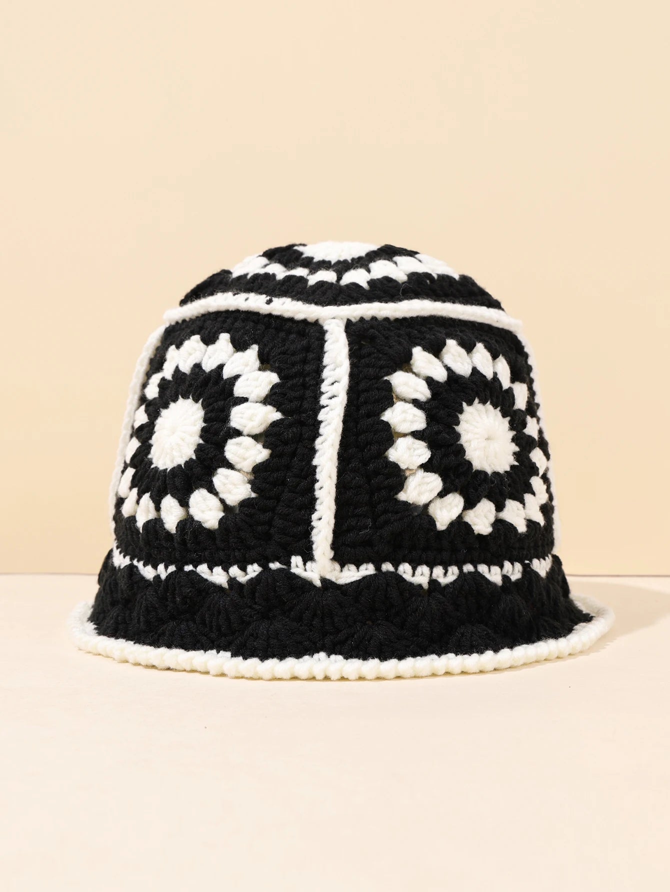 Women Vintage Geometric Crochet Bucket Hat