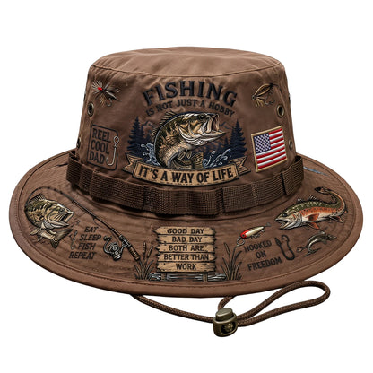 Adjustable Drawstring Wide Brim Fishing Bucket Hat