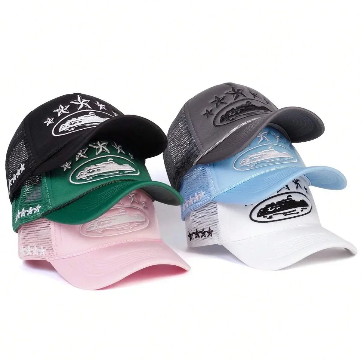 Fashionable Embroidered Baseball Hat Five Star Color Blocked Mesh Breathable Summer Duck Tongue Hat Versatile Sunshade Truck Hat
