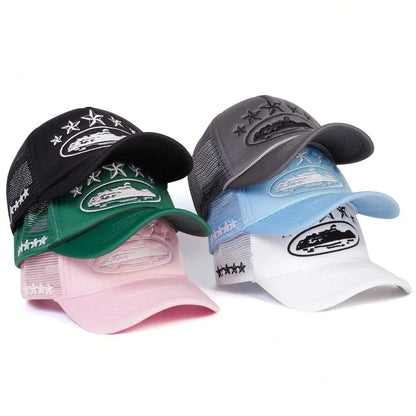 Fashionable Embroidered Baseball Hat Five Star Color Blocked Mesh Breathable Summer Duck Tongue Hat Versatile Sunshade Truck Hat