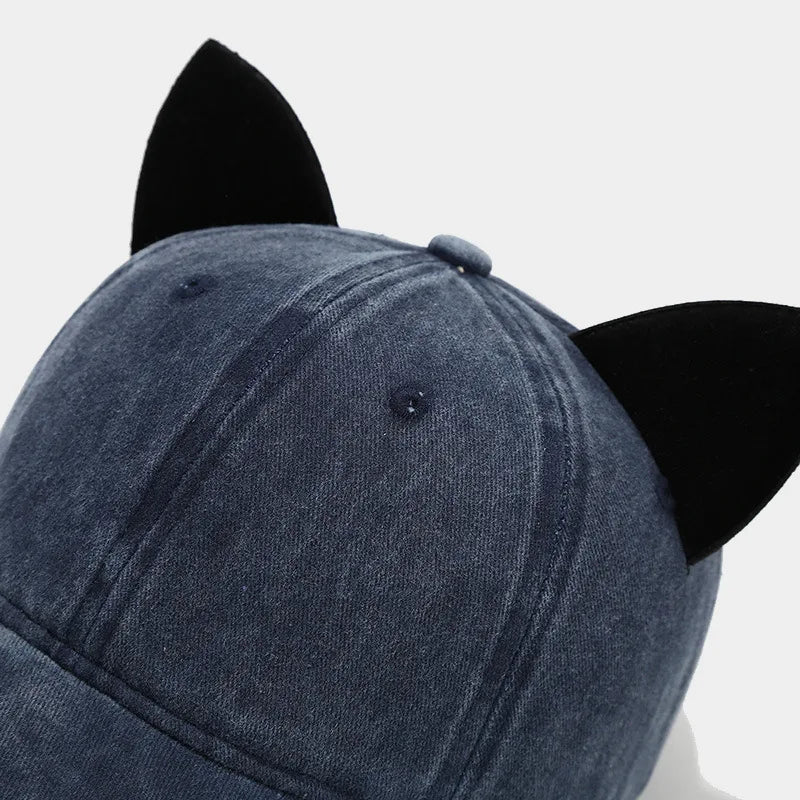 Cute Cat Ears Baseball Cap Women Summer Soft Top Caps