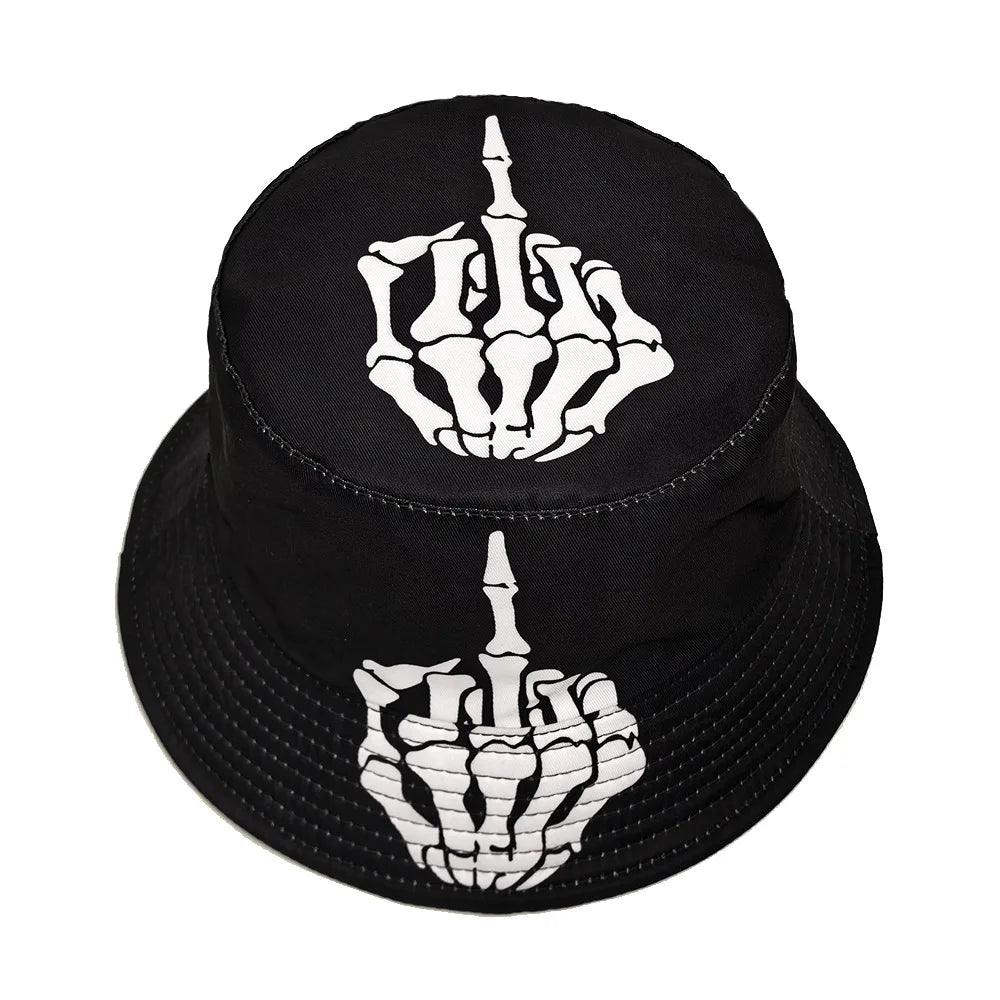 Funny Skeleton Fingers Print Bucket Hat Men Women Summer Outdoor