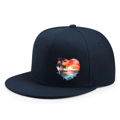 Heart Sunset Palm Tree Graphic Snapback Cap