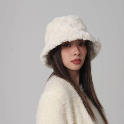 Women Korean Plush Winter Bucket Hat