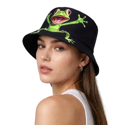 Funny Cartoon Frog Pattern Bucket Hats
