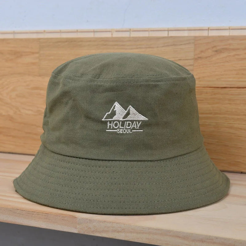 Embroidery Cotton Bucket Hat For Men Summer Sunscreen Panama Cap