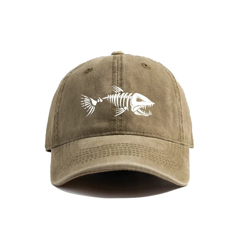 Vintage White Fishbone Print Baseball Cap