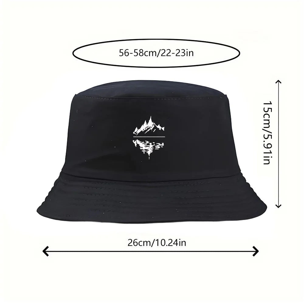 Vintage Mountain Print Cotton Fisherman Bucket Hat