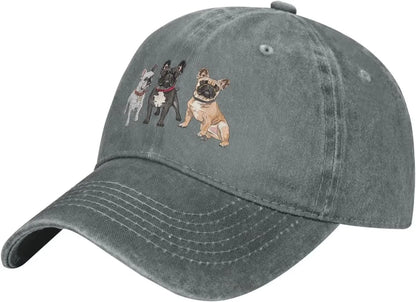 French Bulldog Trio Denim Baseball Cap