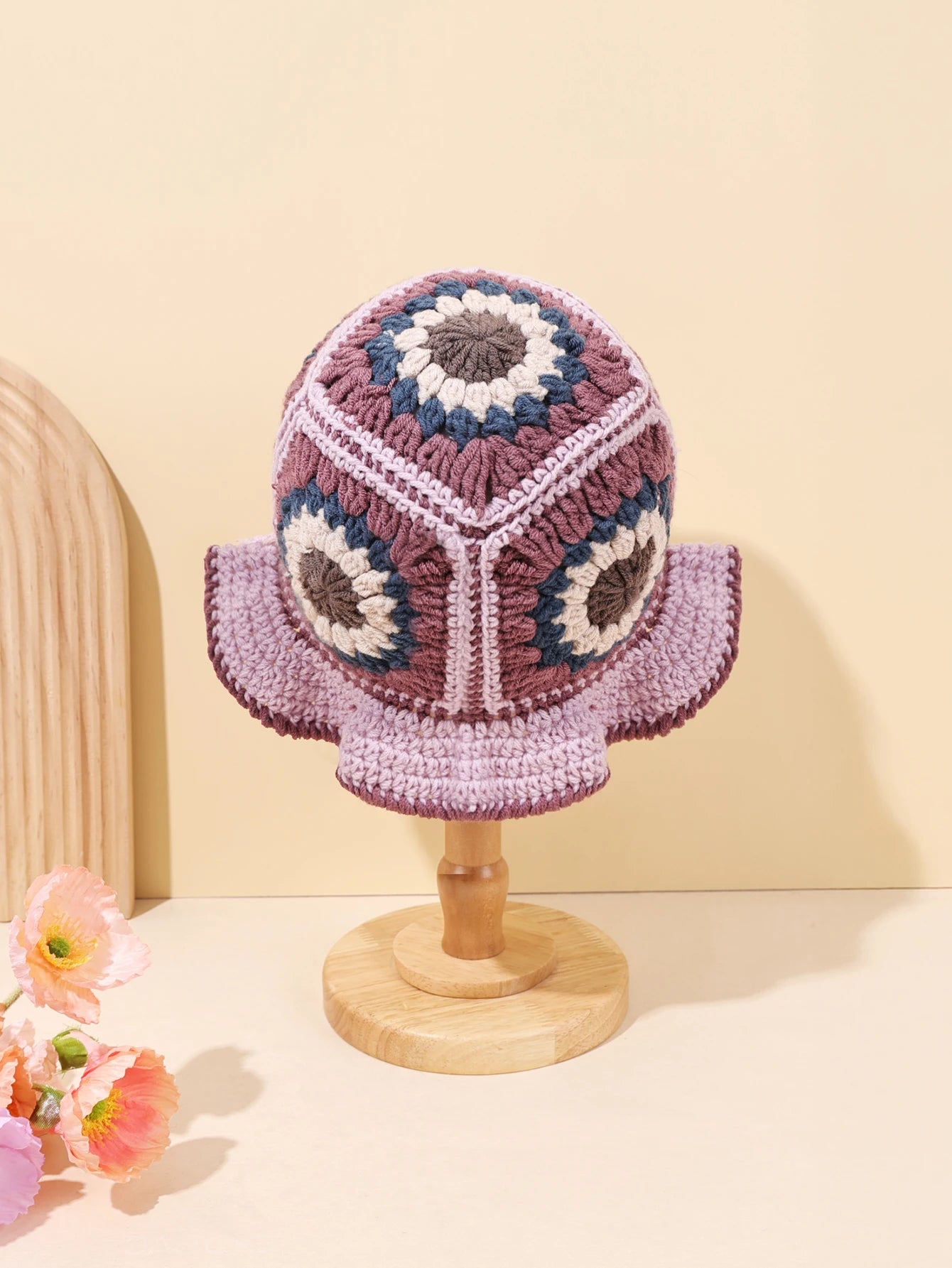Retro Pink Purple Crochet Bucket Hat
