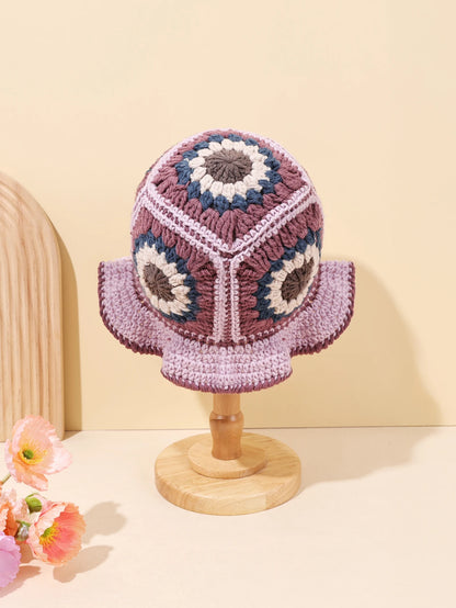 Retro Pink Purple Crochet Bucket Hat