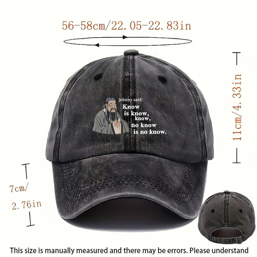Confucius Print Washed Baseball Cap