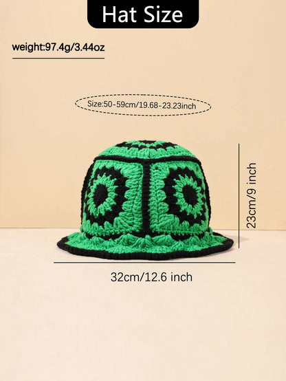 Women Vintage Geometric Crochet Bucket Hat