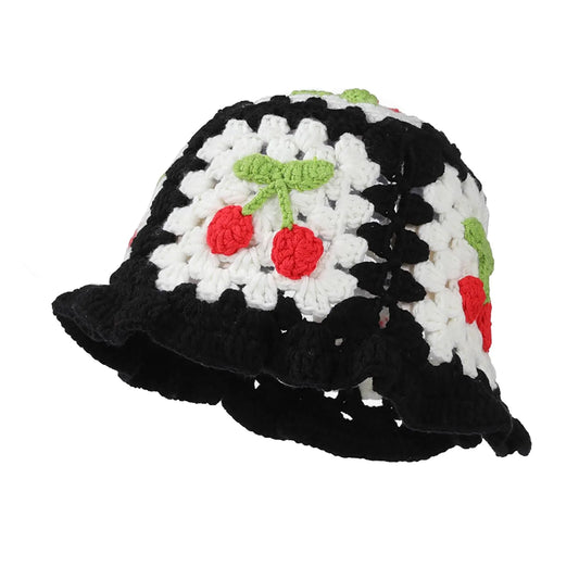 Cherry Crochet Flower Bucket Hat